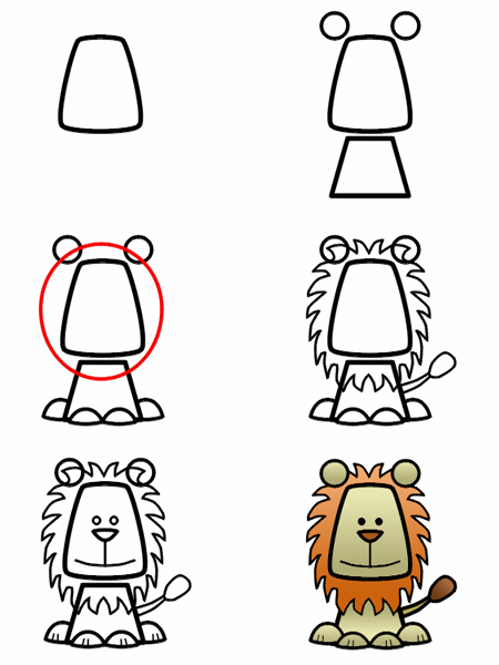 How to draw a cartoon lion step | Art projects | Pinterest