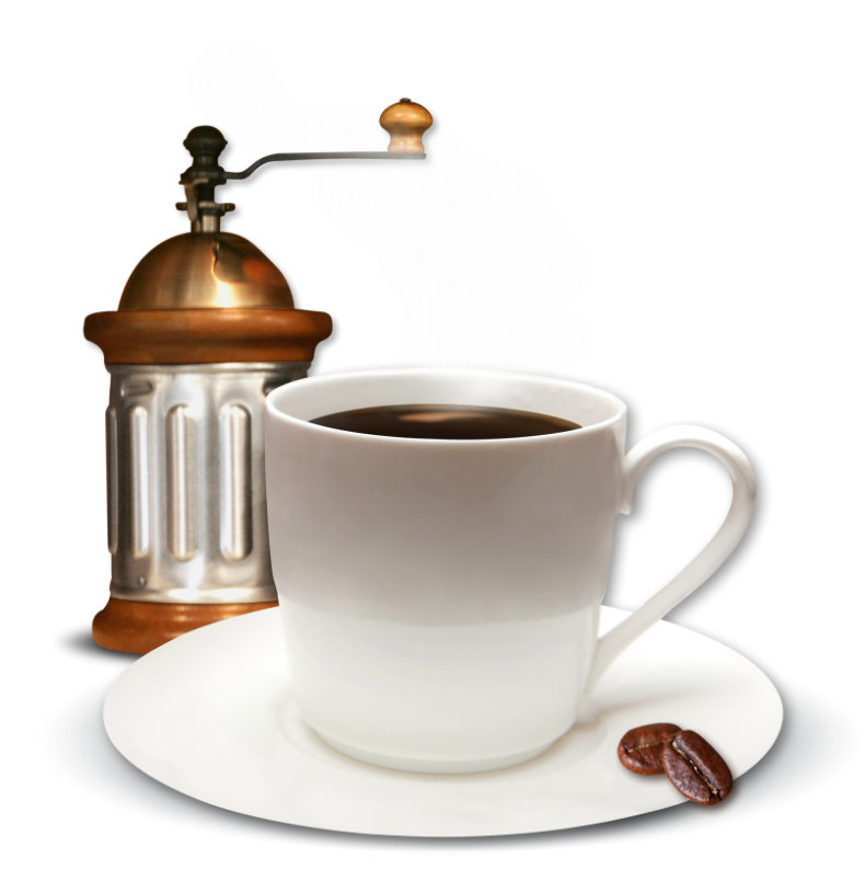 Cup of Coffee and Coffee Mill PNG Clipart Picture