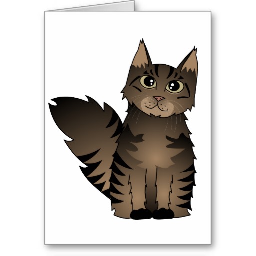 Cute Maine Coon Cat Cartoon - Brown Tabby Greeting Cards | Zazzle