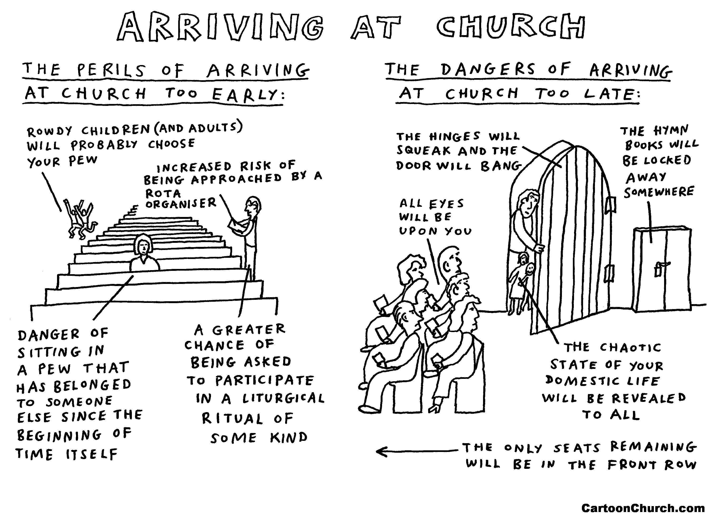 Arriving at church — CartoonChurch.com