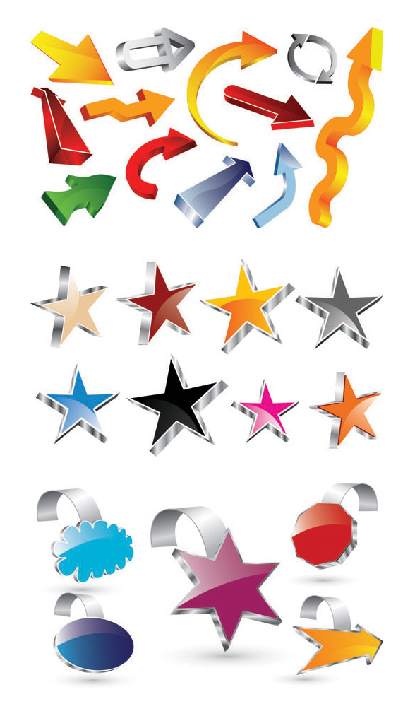 Three-dimensional graphics,arrows,stars,vector_Vectors Download ...