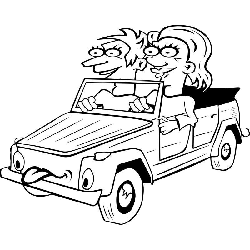 Clipart - G Girl and Boy Driving Car Cartoon 1