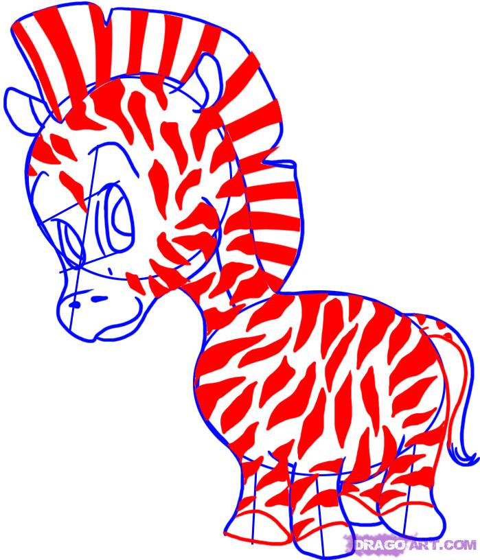 How to Draw a Cartoon Zebra, Step by Step, Cartoon Animals ...