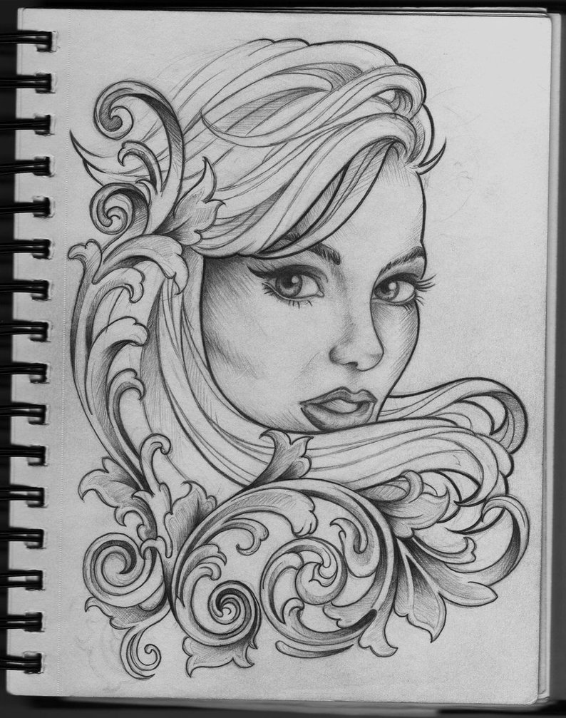 Woman and Filigree tattoo design by Frosttattoo on DeviantArt