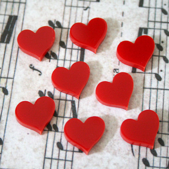 8 x Laser cut acrylic red love heart cabochons by SVCharms on Etsy