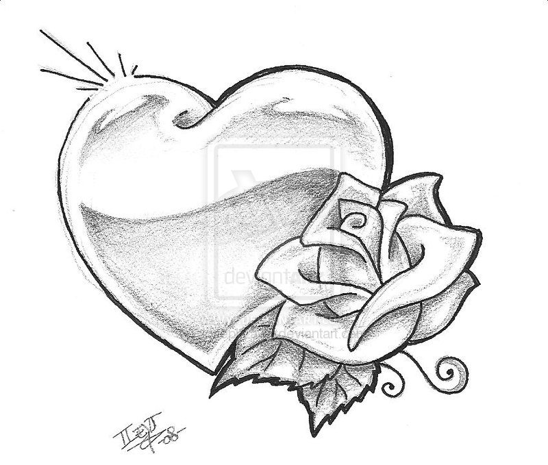 Roses And Heart Drawing - Cliparts.co