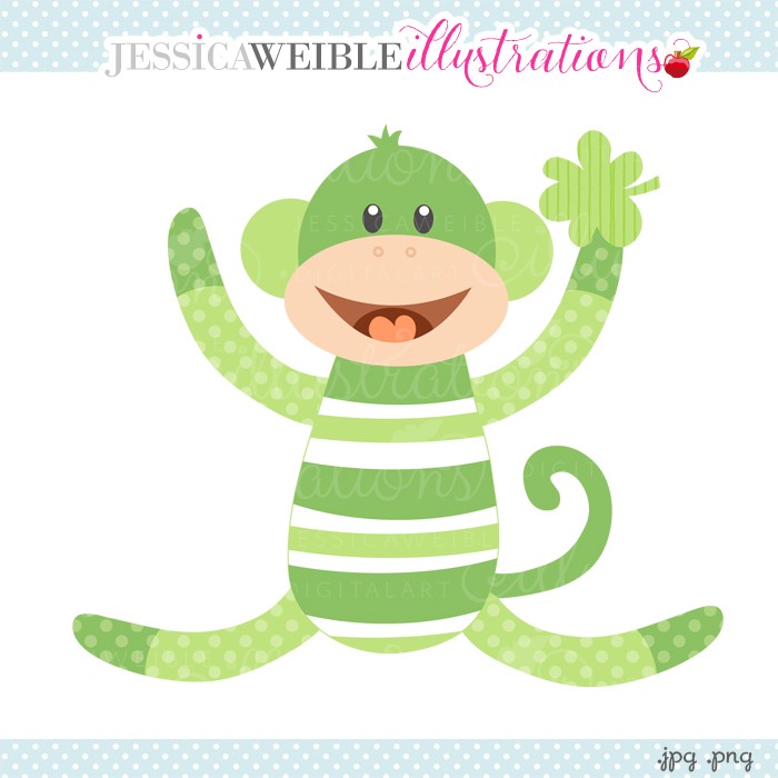 Shamrock Sock Monkey Clipart - JW Illustrations