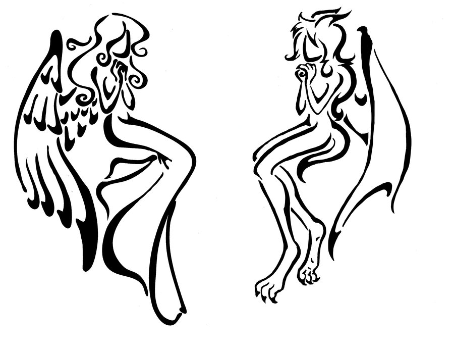 Tribal Angel And Demon Tattoo Design | Tattooshunt.