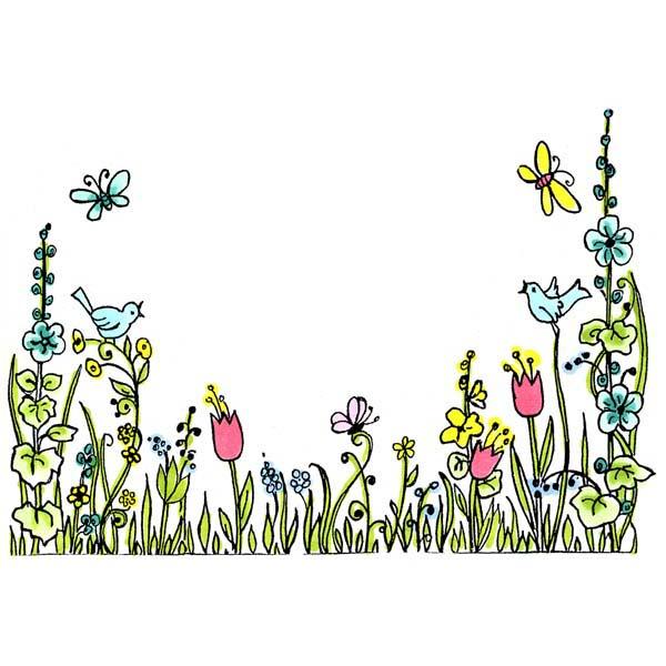 Spring Floral Border Rubber Stamp - Sku: H228