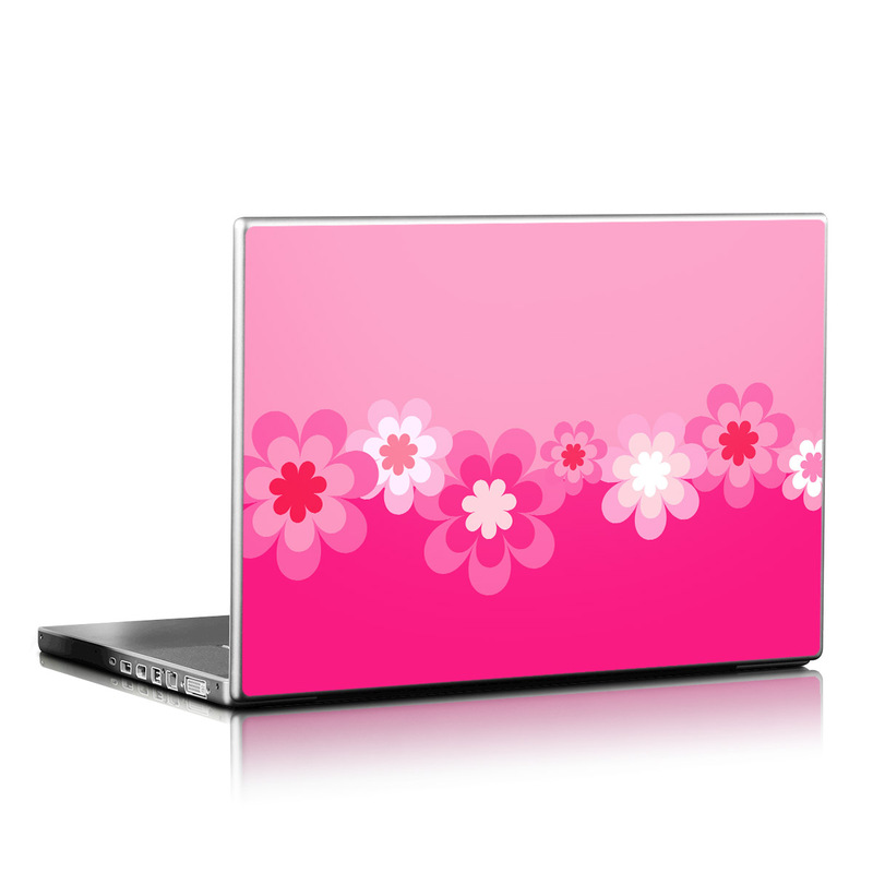 Retro Pink Flowers Laptop Skin - Covers Any Laptop - custom size ...