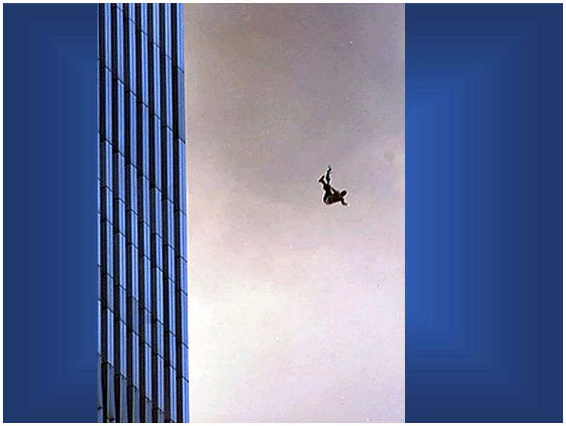 Two people holding hands as they fall from the Twin Towers on 9/11 ...
