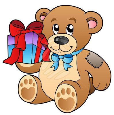 Cute teddy bear with gift - clipart #