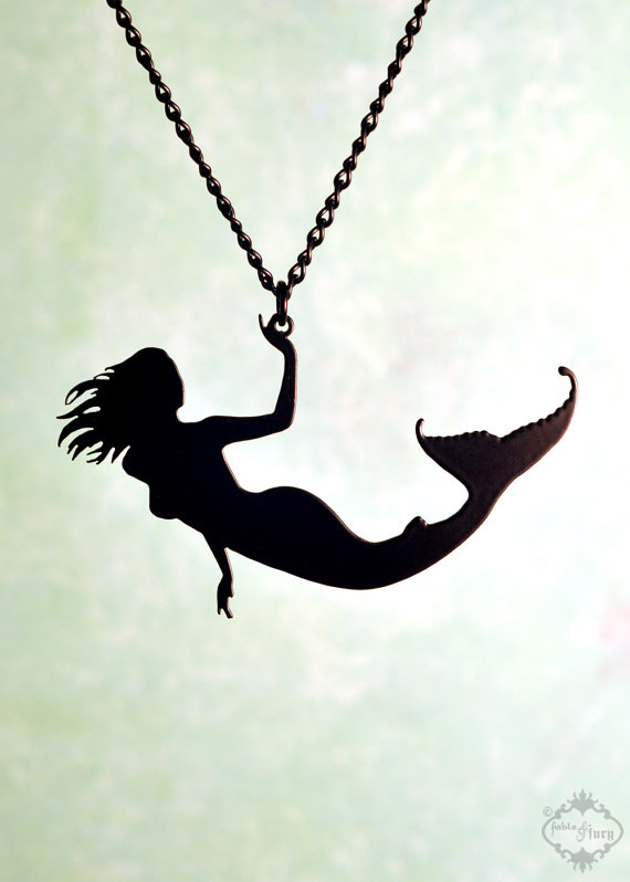 Black Mermaid necklace in stainless steel mermaid by FableAndFury