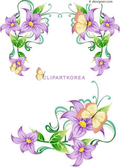 4-Designer | Purple butterfly flower border vector material