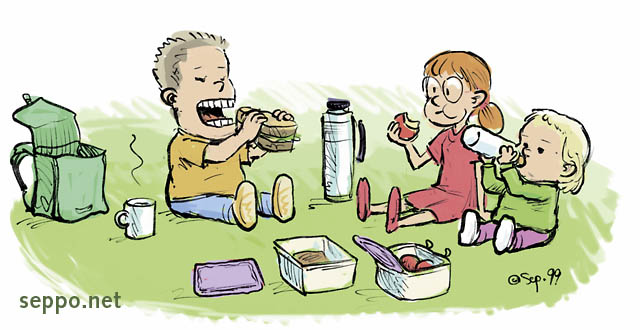 Kids - Picnic luncheon in durable containers - Environmental Cartoons