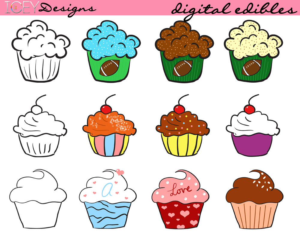 Digital Edibles Cupcakes Clipart Graphics For by IceyDesigns