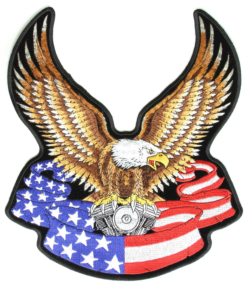 Eagle On American Flag Banner And Engine Patch