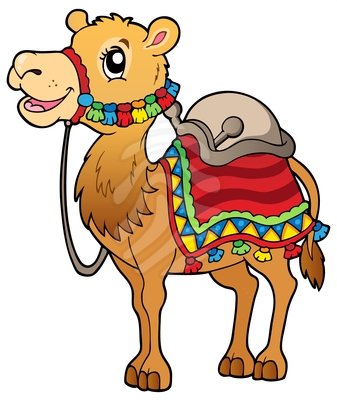 Cartoon camel with saddlery - clipart #