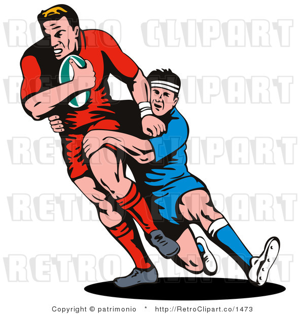Royalty Free Retro Rugby Football Players Attacking for the Ball ...