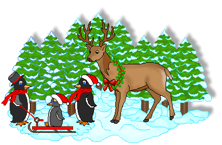 Christmas Clip Art - Reindeer and Penguins in the Forest