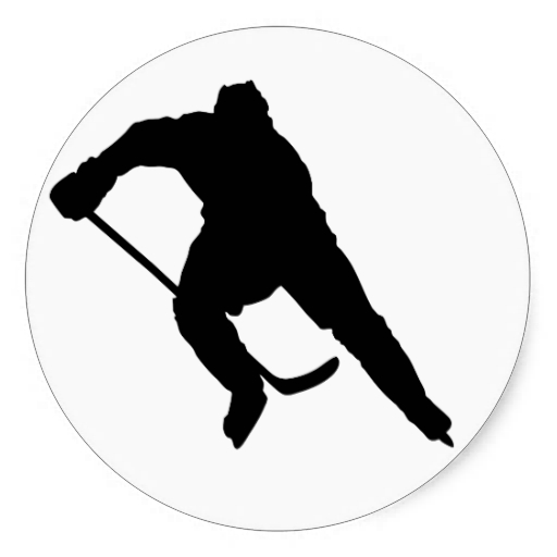 Hockey Player silhouette Canada Leaf Round Sticker | Zazzle