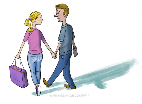 Happy Couple Walking Hand in Hand ❤ Cartoon