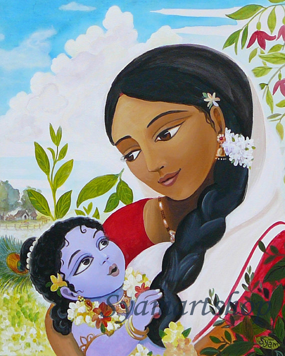 Krishna Yasoda painting India wall art original art by syamarts