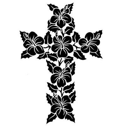 Hawaiian Flowers Cross Tattoo Design - TattooWoo.
