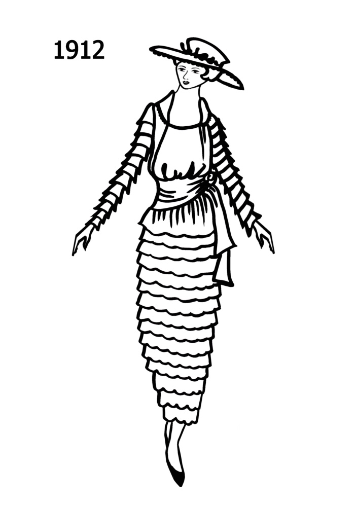 Costume Silhouettes Free Line Drawings 1910-