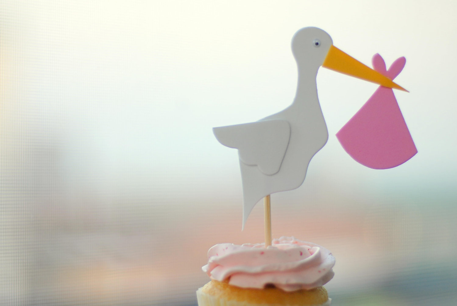 New Baby Cupcake Toppers Stork Baby Shower by TinyToppRs on Etsy
