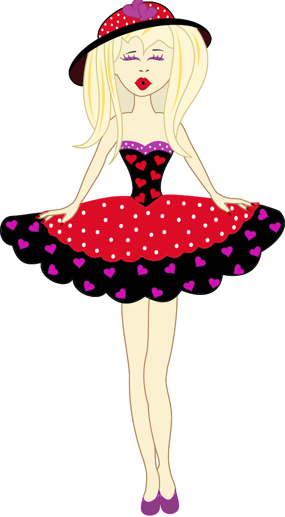 Free Doll in Red Dress with Hearts Valentine's Day Graphic ...