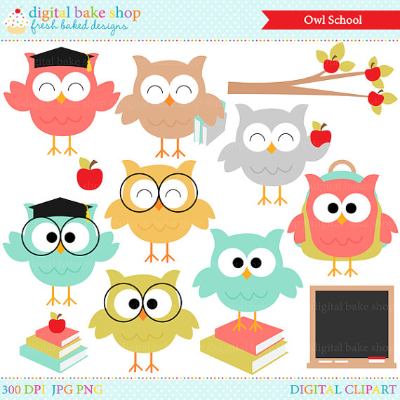 owl school clip art digital clipart Owl School by DigitalBakeShop