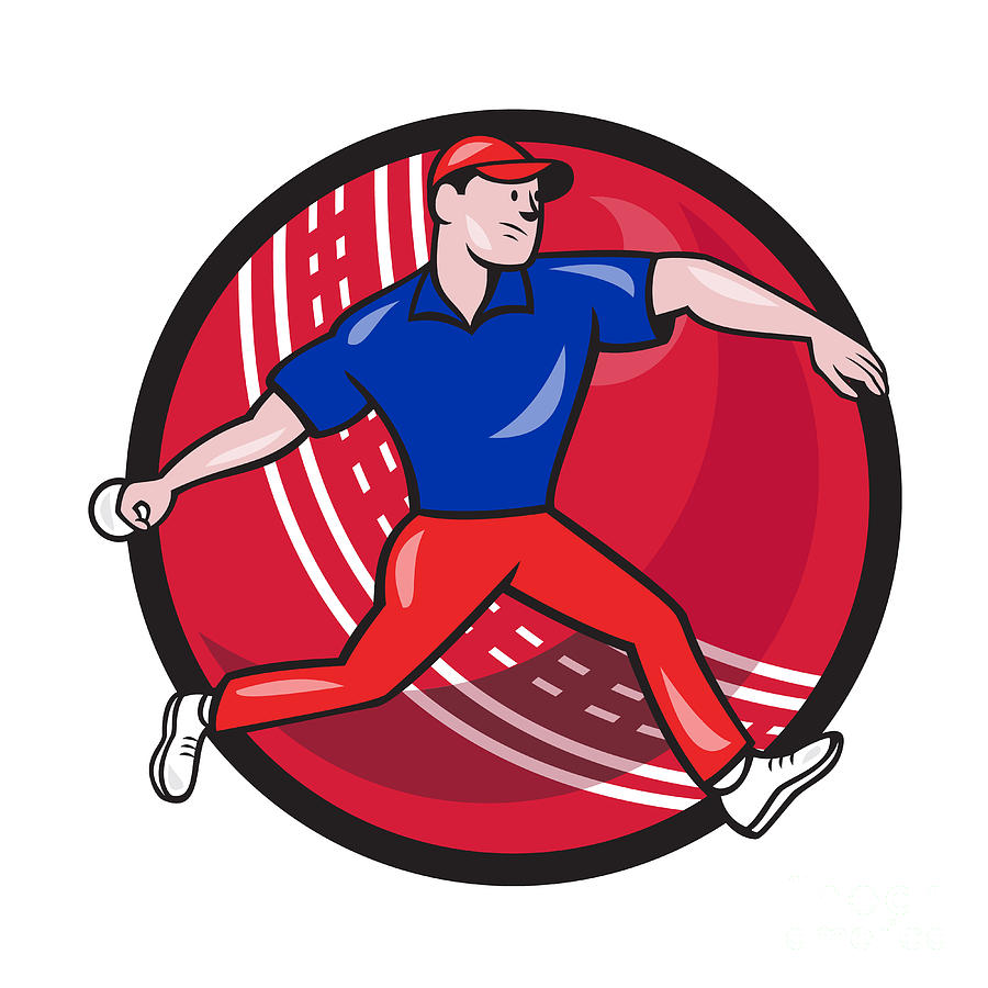 Cricket Bowler Bowling Ball Cartoon by Aloysius Patrimonio