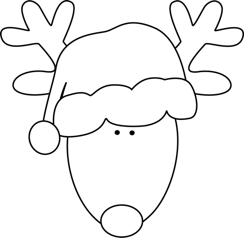 Black and White Reindeer Head and Santa Hat Clip Art - Black and ...