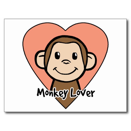 Cute Cartoon Clip Art Smile Monkey Love in Heart Postcard | Zazzle