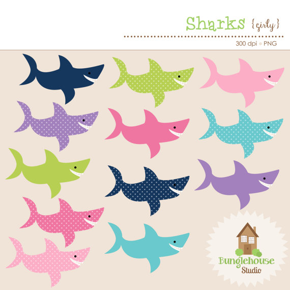 Shark Clip Art Set Shark Clipart Graphics by BunglehouseStudio