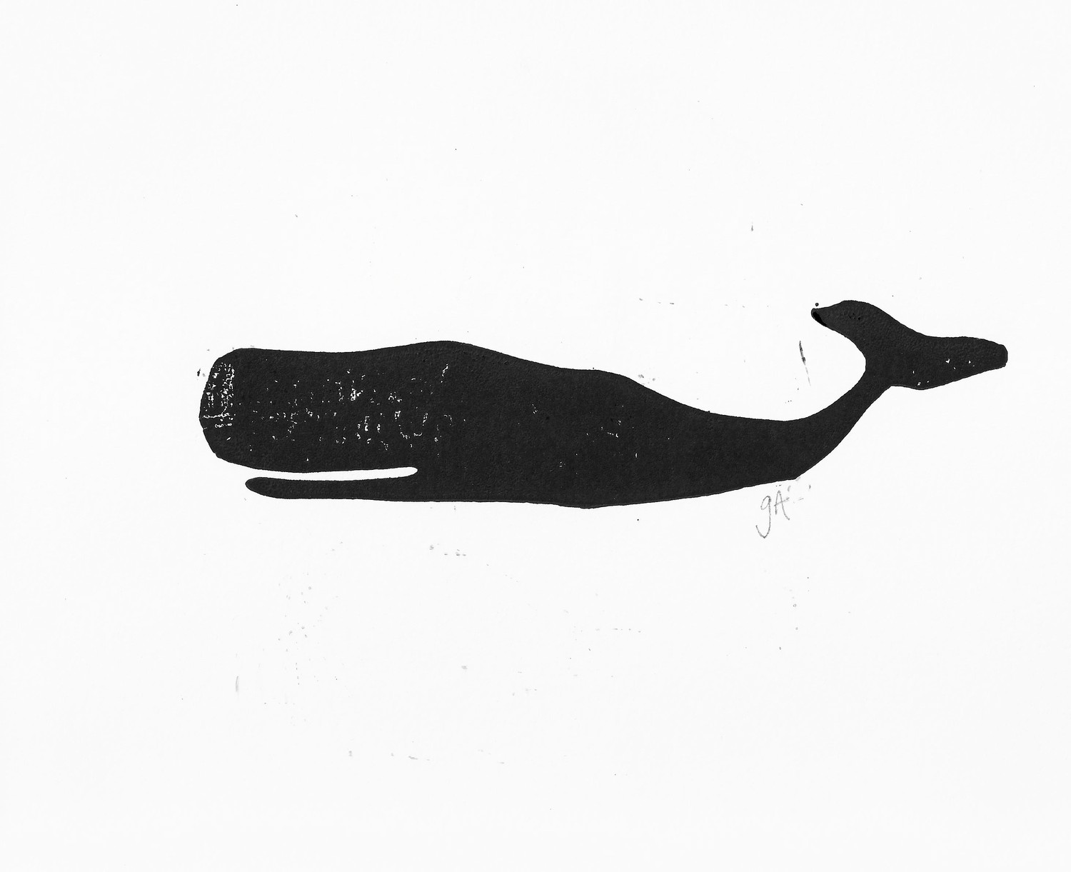 LINOCUT PRINT whale BLACK letterpress silhouette by thebigharumph