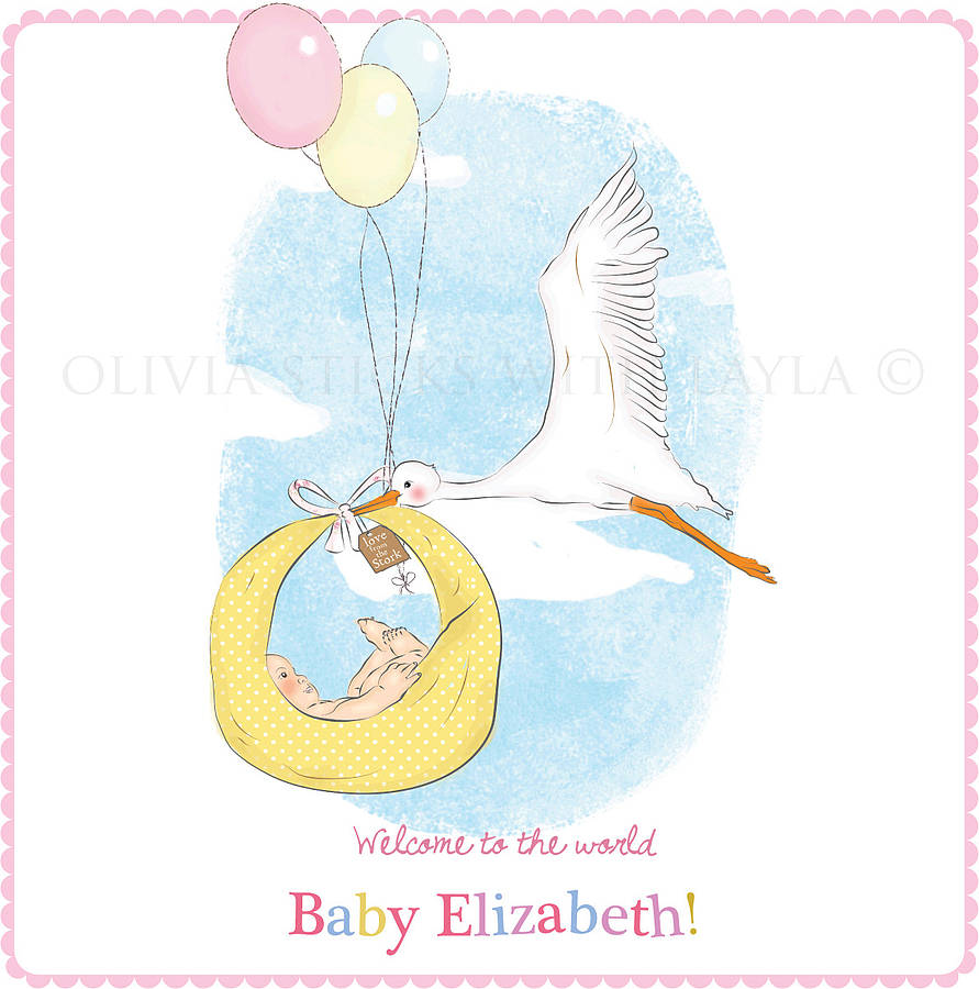 personalised new baby girl card 'stork' by august & grace ...