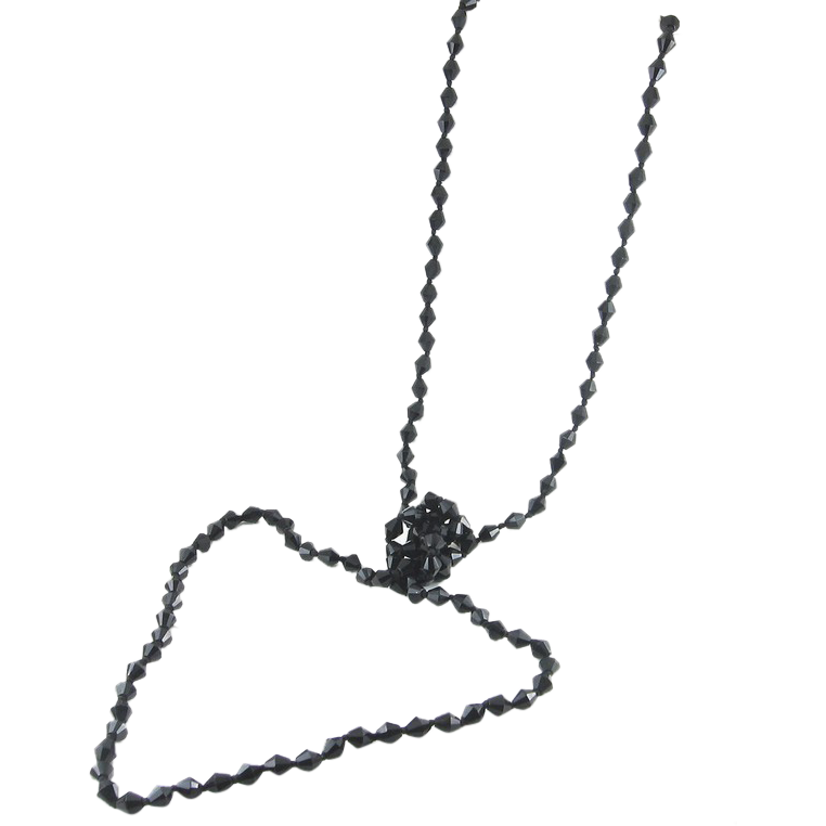 Long 54" Jet Black Bicone Glass Beads Necklace, Knotted - Flapper ...