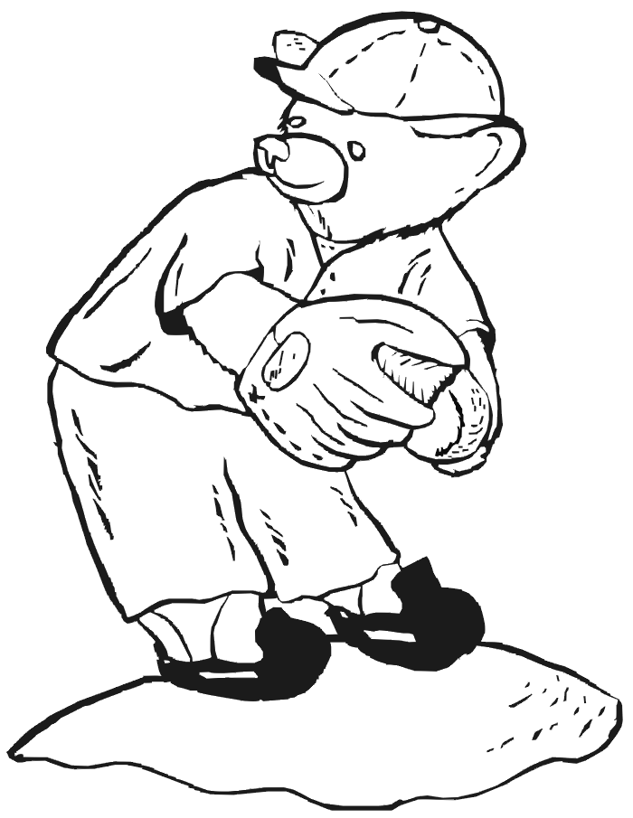 Printable Baseball Coloring Page | Bear Pitcher