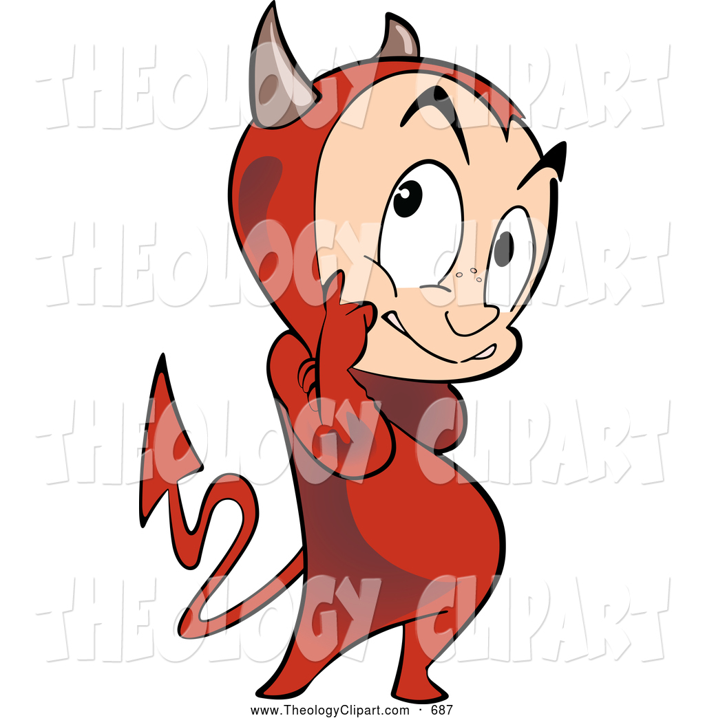 Clip Art of a Cute Sneaky Little Red Devil Cartoon Character in ...