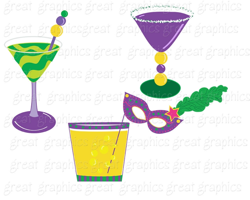 Mardi Gras Cocktail Clip Art, Mardi Gras Digital Clip Art