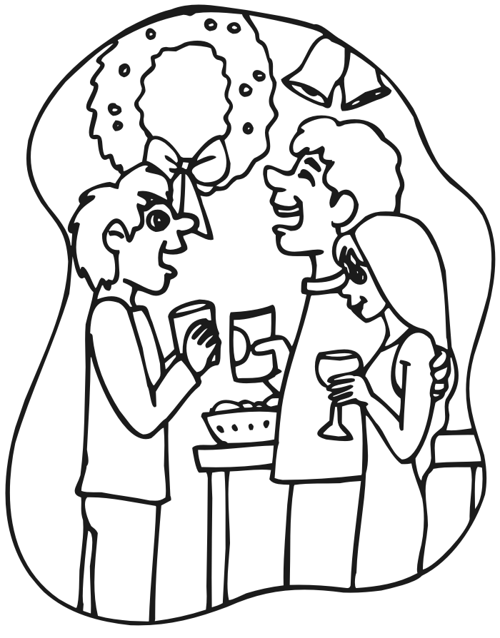 Christmas Coloring Page | 3 People At Xmas Party