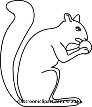 Animals : squirrels-eating-nut-bw-outline : Classroom Clipart
