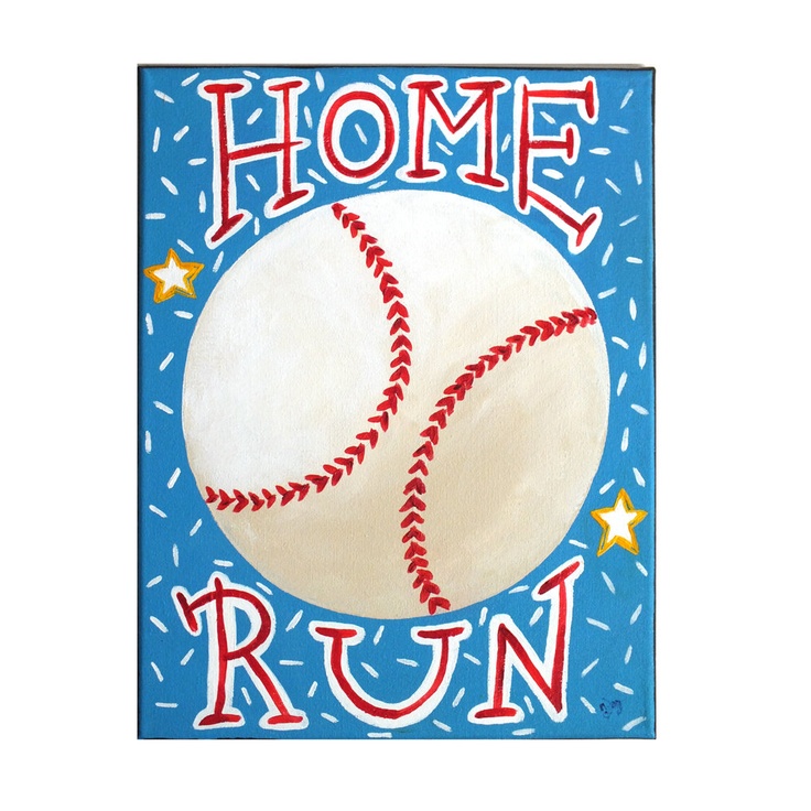 Kids Sports Painting, HOME RUN BASEBALL, 11x14 Acrylic Wall Art, Base…