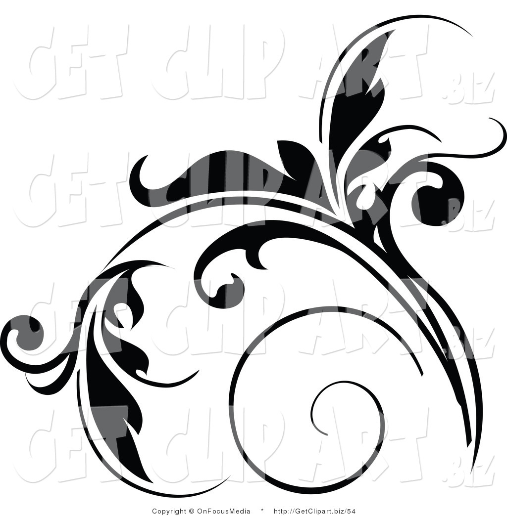Clip Art of a Floral Design Element in Black, with Tendrils ...