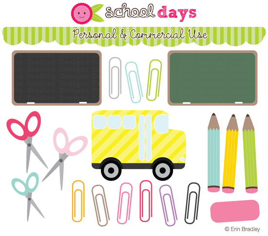 Erin Bradley Designs: New! School Days Clipart Graphics & Colorful ...