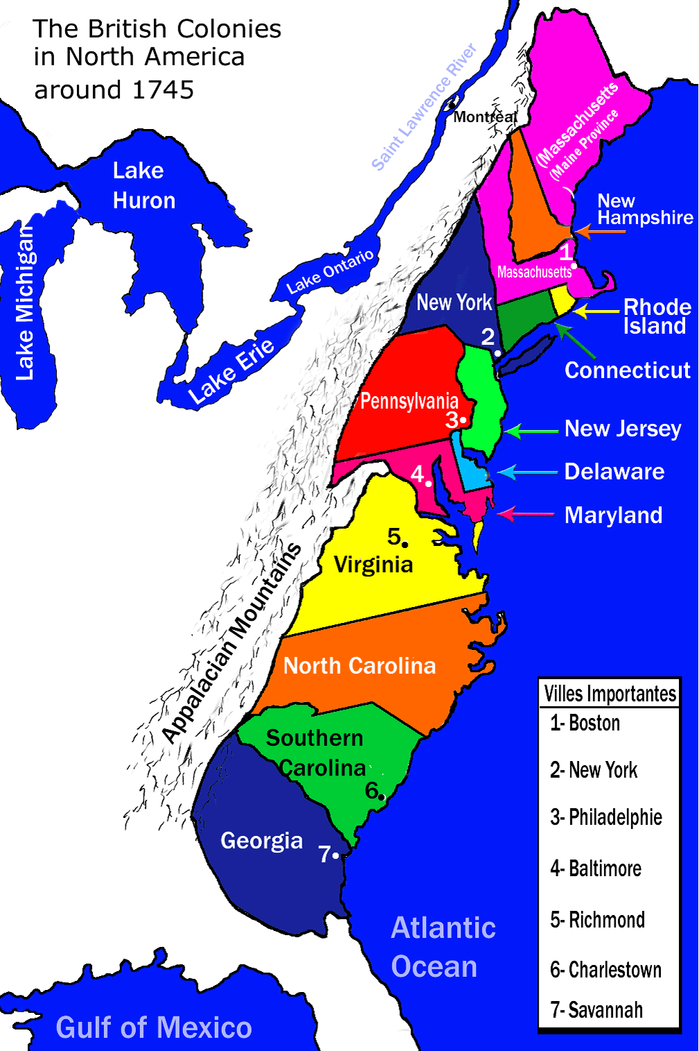 New France and the 13 Colonies around 1745 » Societies and Territories