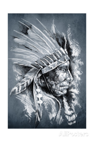 Sketch Of Tattoo Art, Native American Indian Head, Chief, Dirty ...