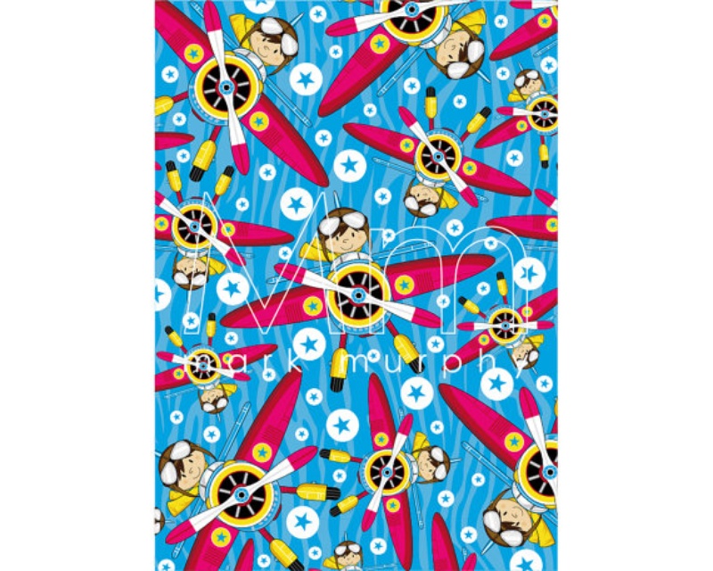 Cute Cartoon Pilot - Birthday Party Wrapping Paper - Digital ...